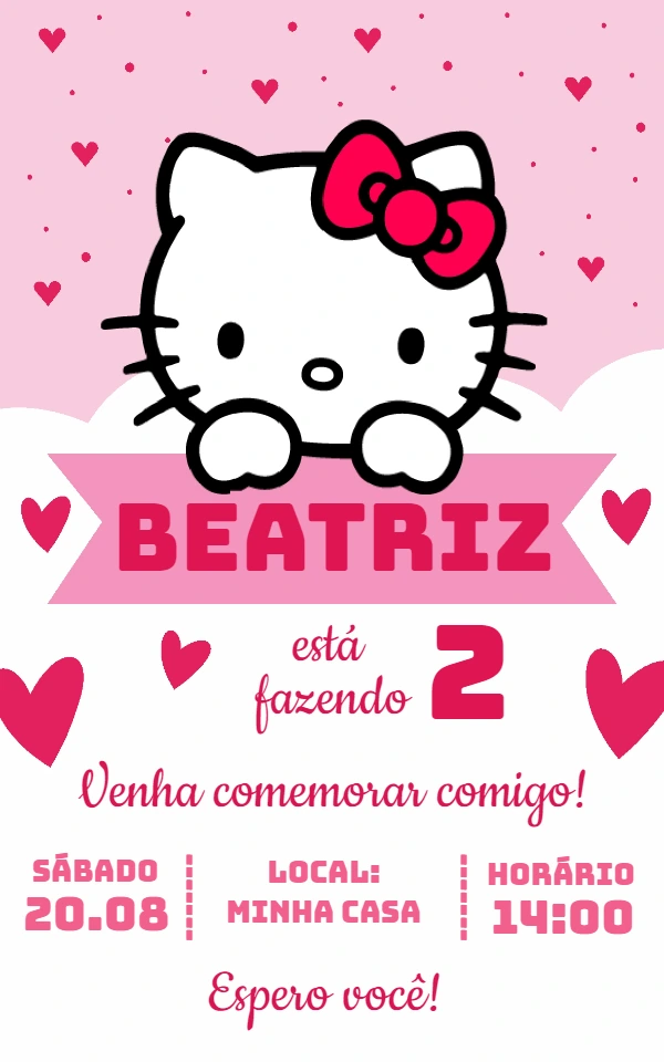 Convite de Aniversário Hello Kitty para Editar Online