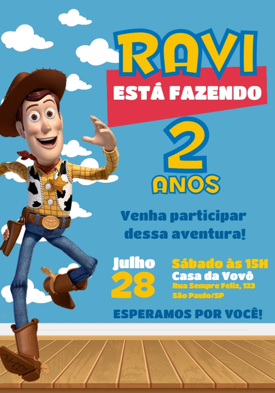 Convite de Aniversário Woody Toy Story para Editar Online