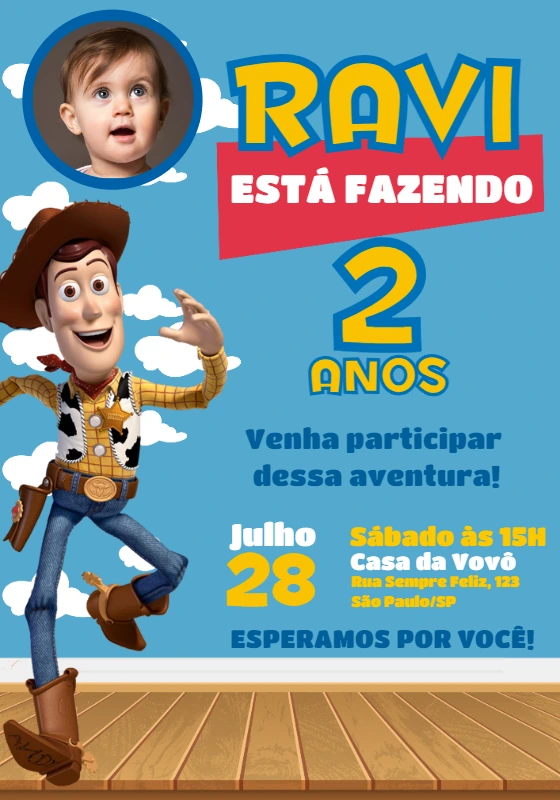 Convite Aniversário Toy Story com Foto para Editar Online