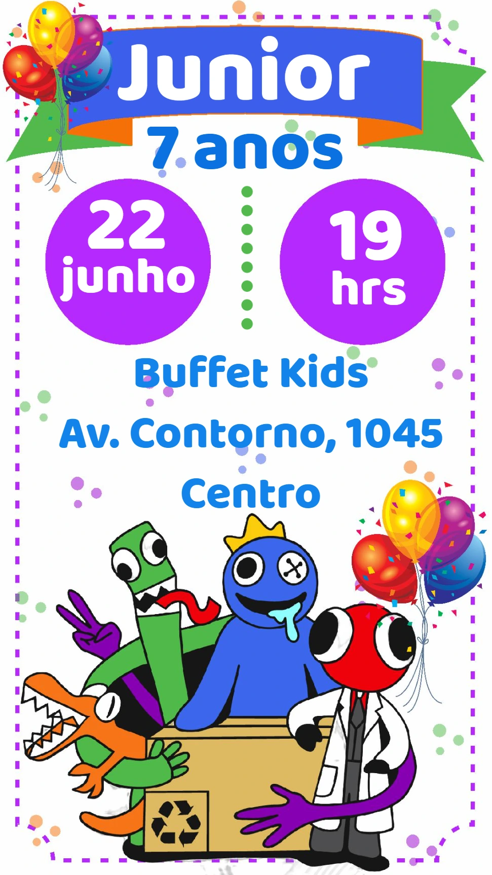 Convite de Aniversário Rainbow Friends para Editar Online