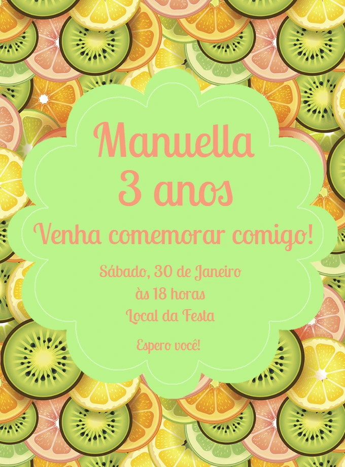 Convite Aniversário Frutas Tropicais para Editar Online