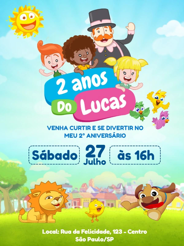 Convite de Aniversário Mundo Bita com Personagens para Editar