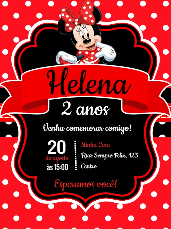 Convite Aniversário Minnie Vermelha para Editar Online