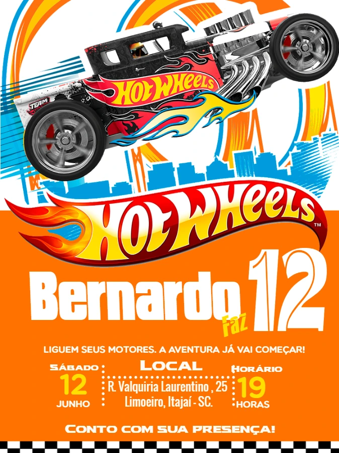 Convite de Aniversário Hot Wheels Editável Online