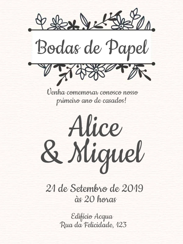 Convite Bodas de Papel Floral para Editar Online