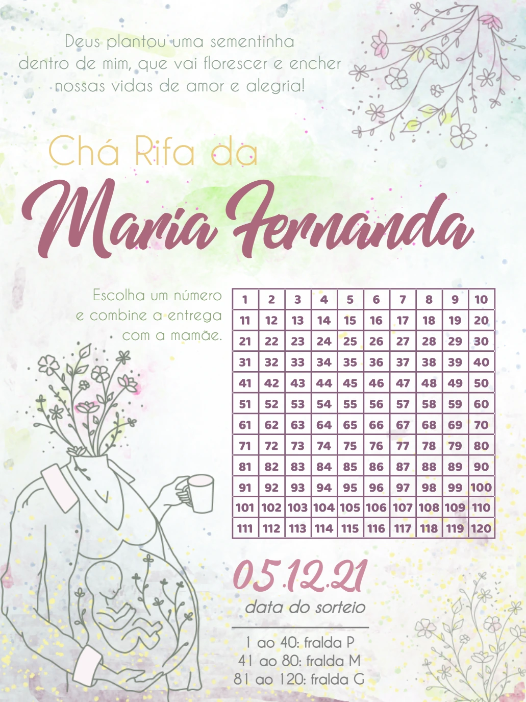 Convite Chá Rifa Gestante Floral para Editar Online