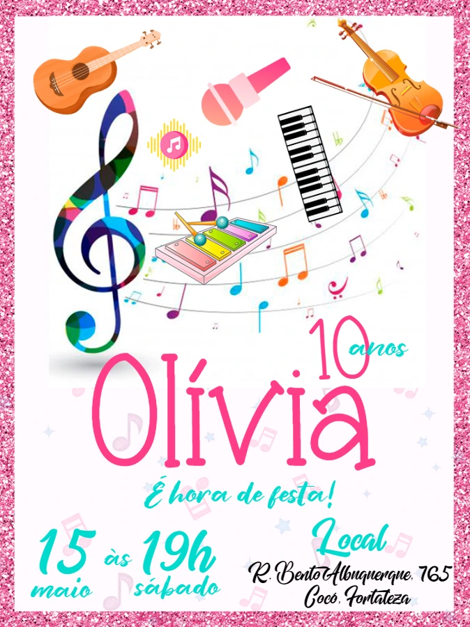 Convite de Aniversário Musical com Instrumentos para Editar Online