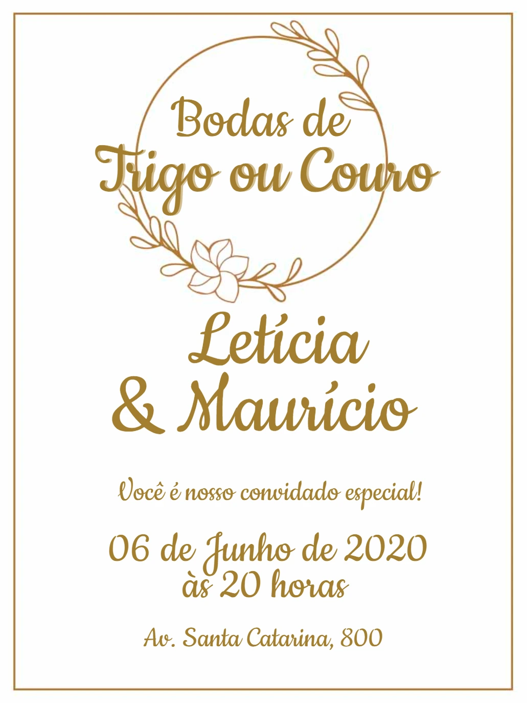 Convite Bodas de Trigo ou Couro Floral para Editar Online