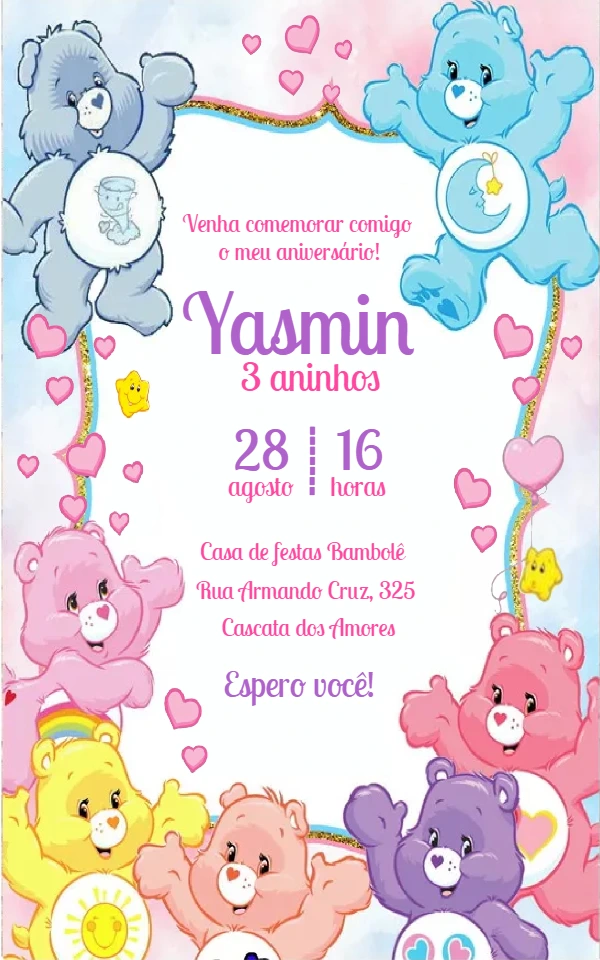 Convite de Aniversário Ursinhos Carinhosos para Editar Online