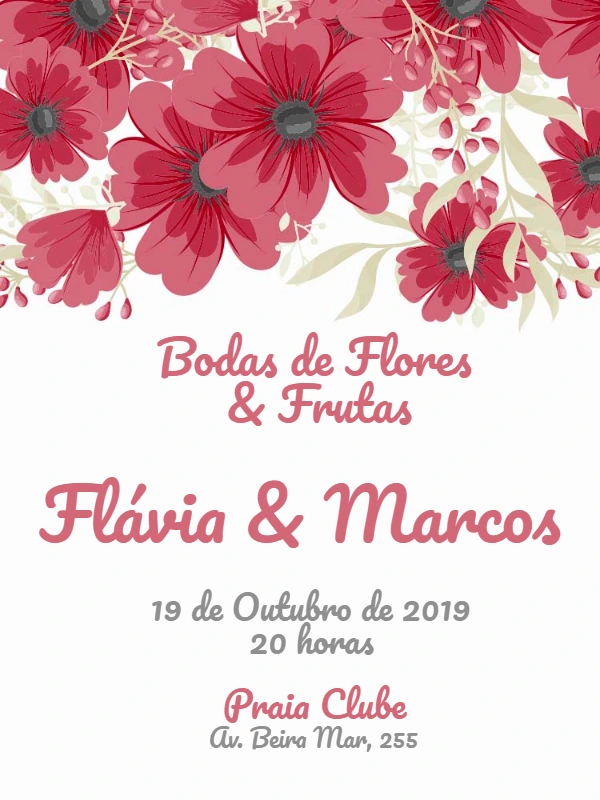 Convite de Bodas de Flores e Frutas Floral para Editar Online