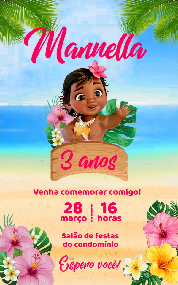 Convite de Aniversário Moana Baby para Editar Online