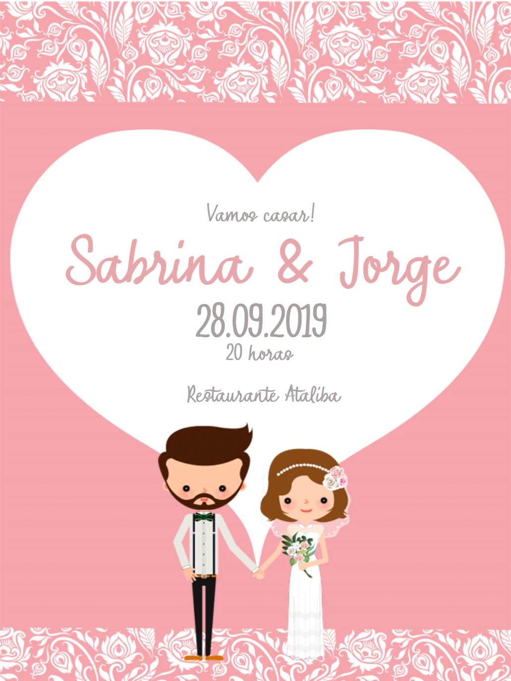 Convite de Casamento Noivinhos Fofos para Editar Online