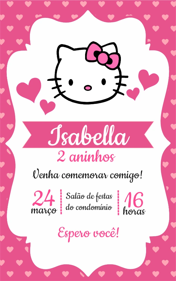 Convite de Aniversário Hello Kitty para Editar Online