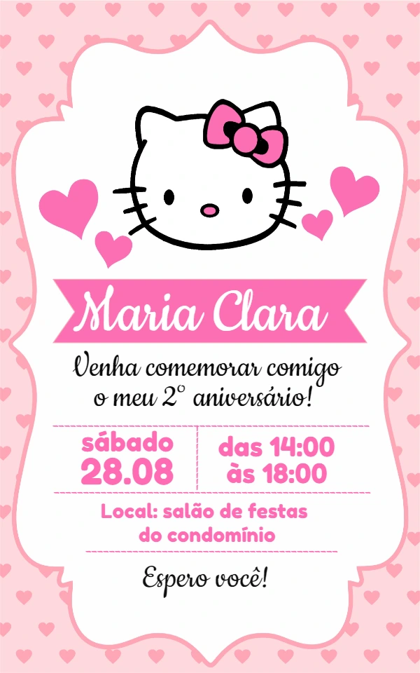 Convite de Aniversário Hello Kitty para Editar Online