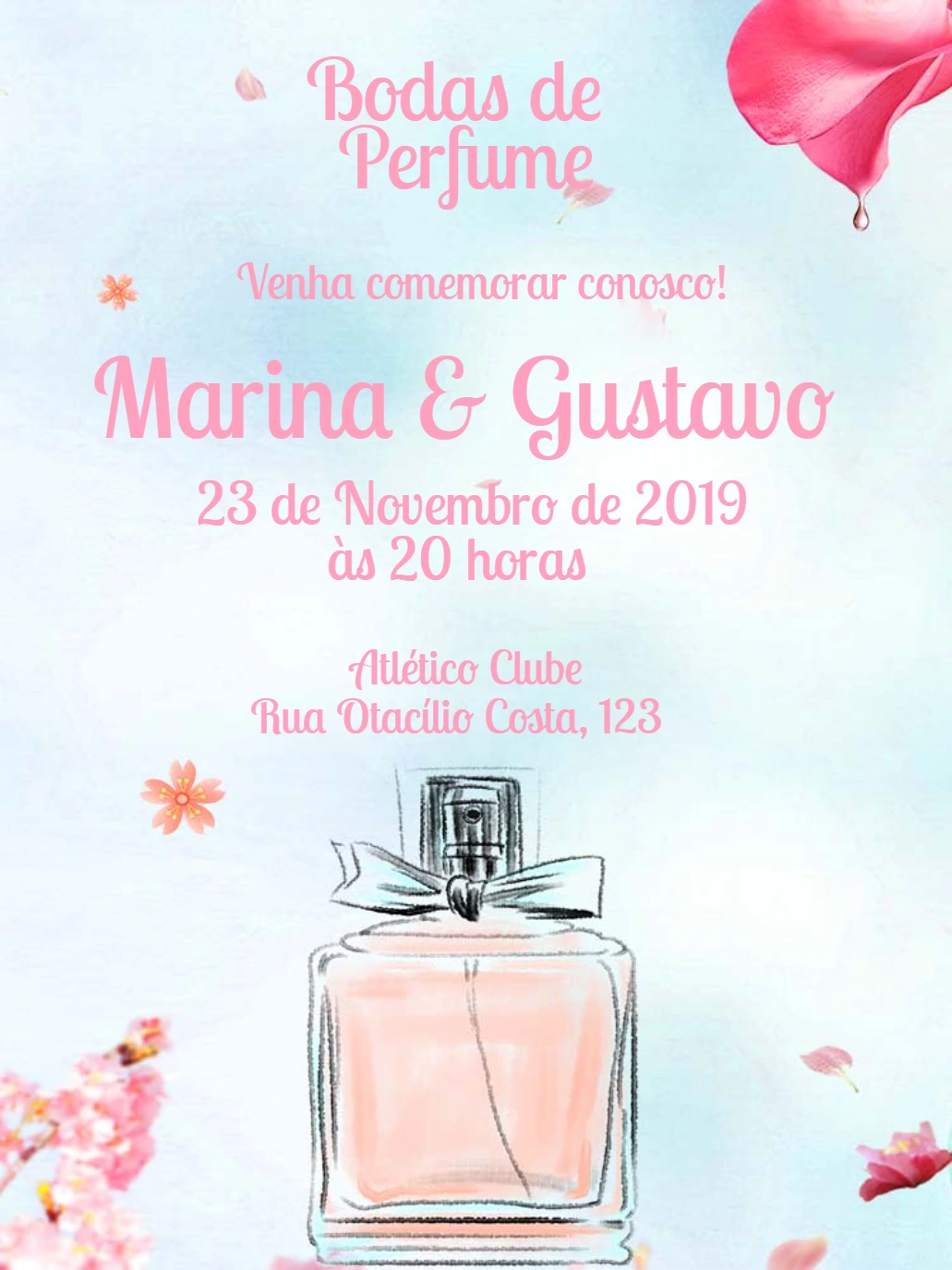 Convite Bodas de Perfume Floral para Editar Online