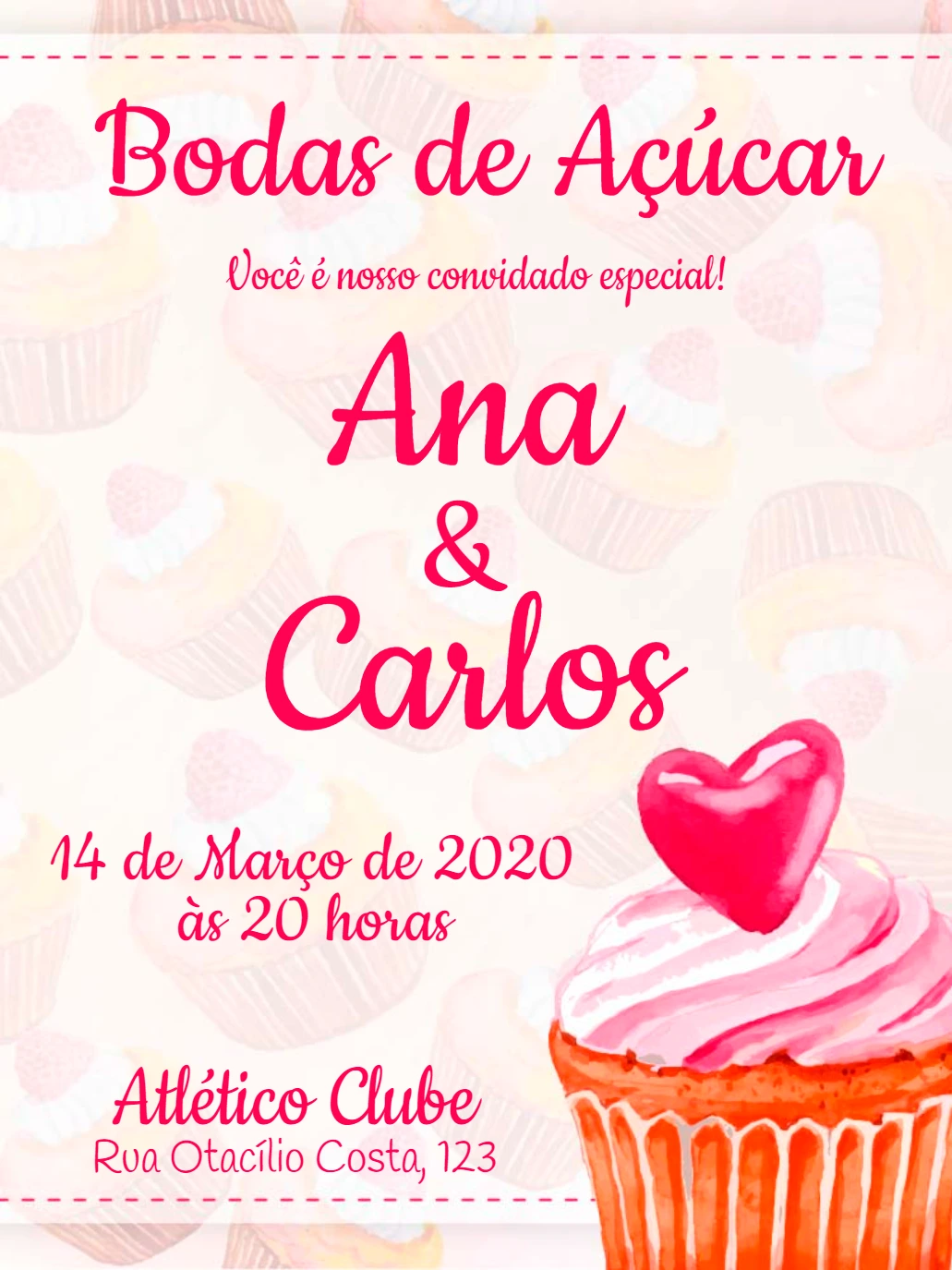 Convite Bodas de Açúcar com Cupcake Doce para Editar Online