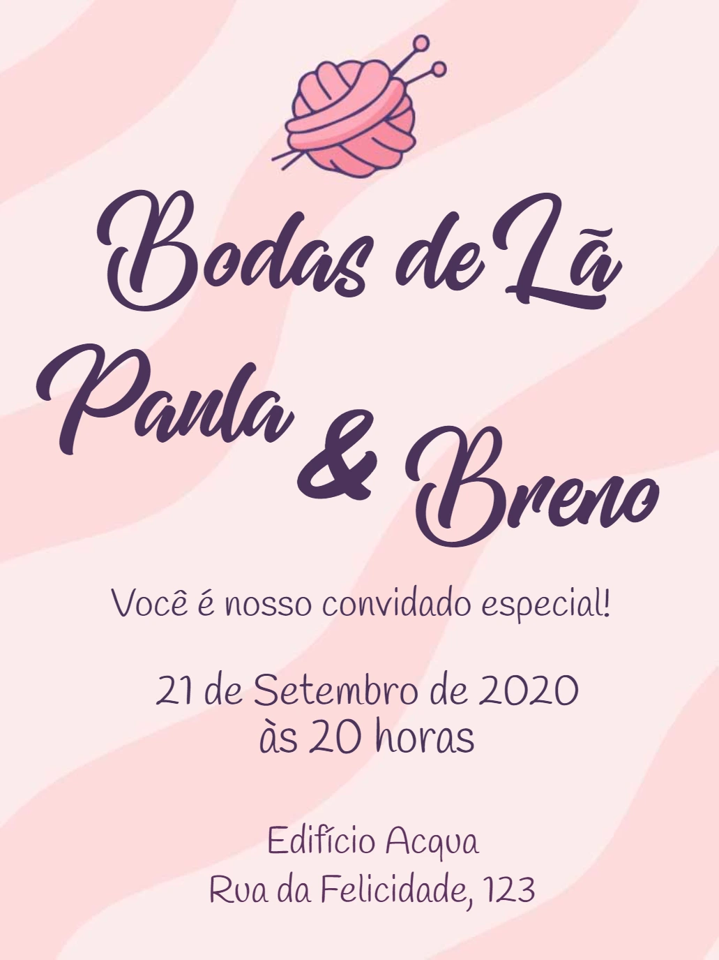 Convite Bodas de Lã com Desenho de Novelo para Editar Online