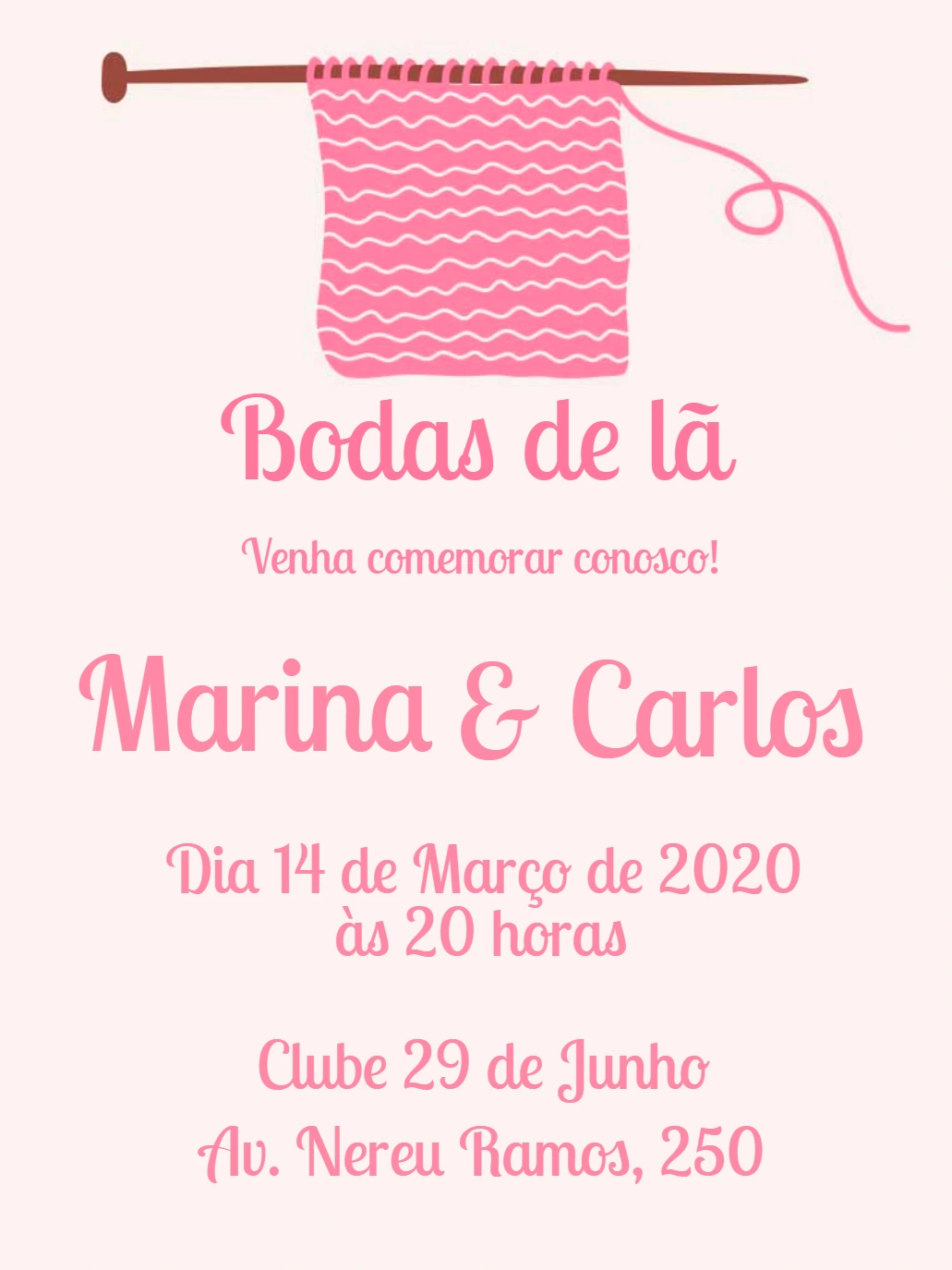 Convite Bodas de Lã com tema de tricô para Editar Online
