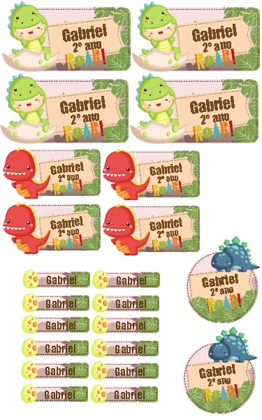 Kit de Etiqueta Escolar Dinossauro Baby para Editar Online