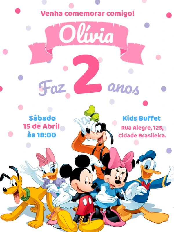 Convite de Aniversário Turma do Mickey para Editar Online