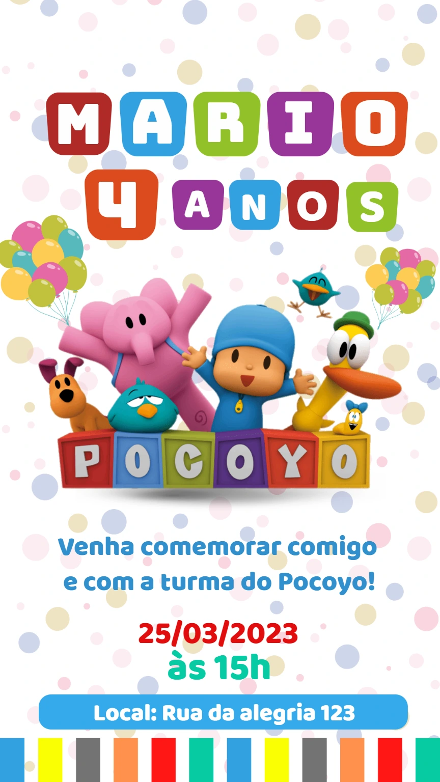 Convite de Aniversário Pocoyo com a Turma para Editar Online