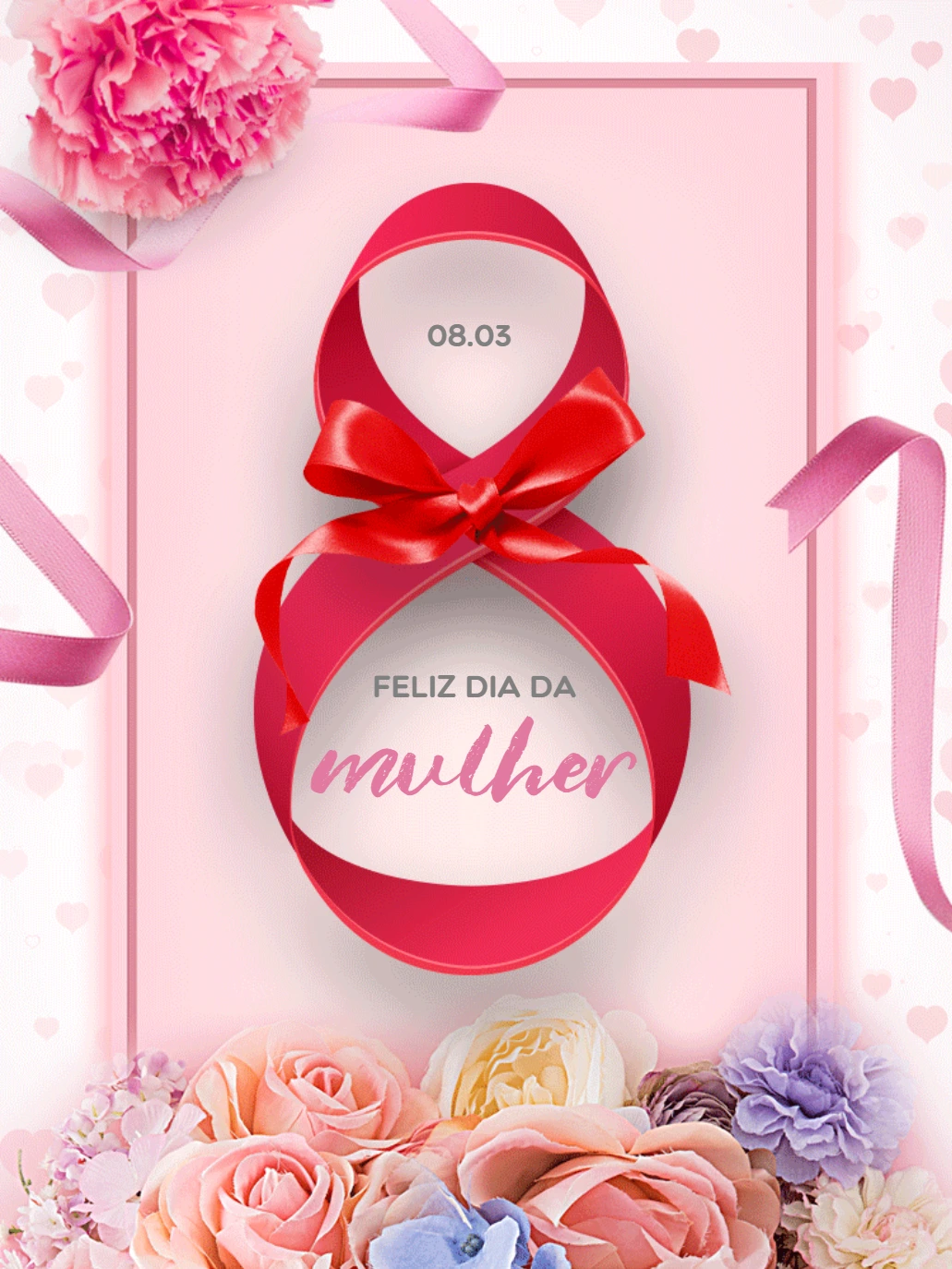 Post Dia da Mulher com Flores e Fita para Editar Online