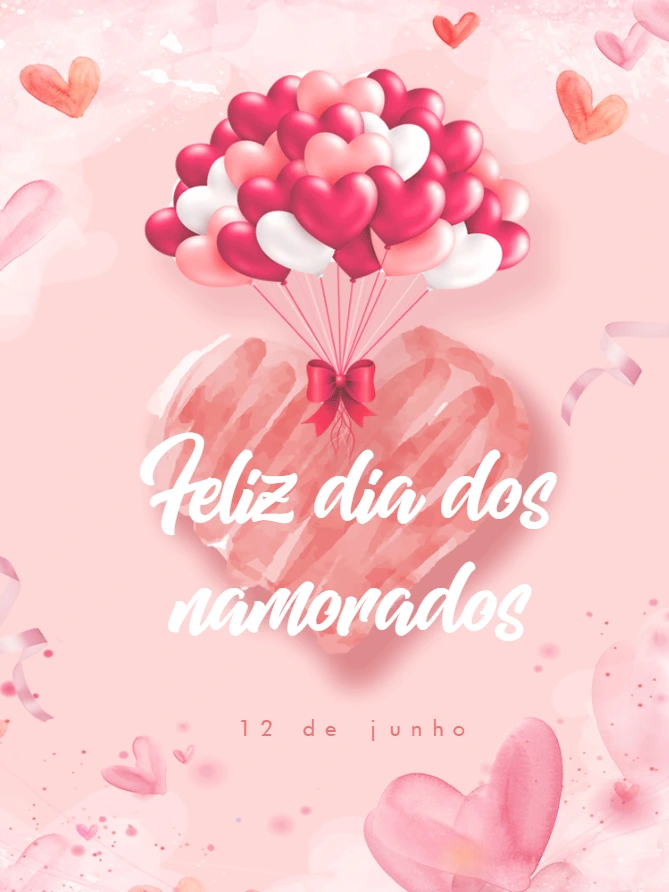 Cartão Dia dos Namorados com Balões de Coração para Editar Online