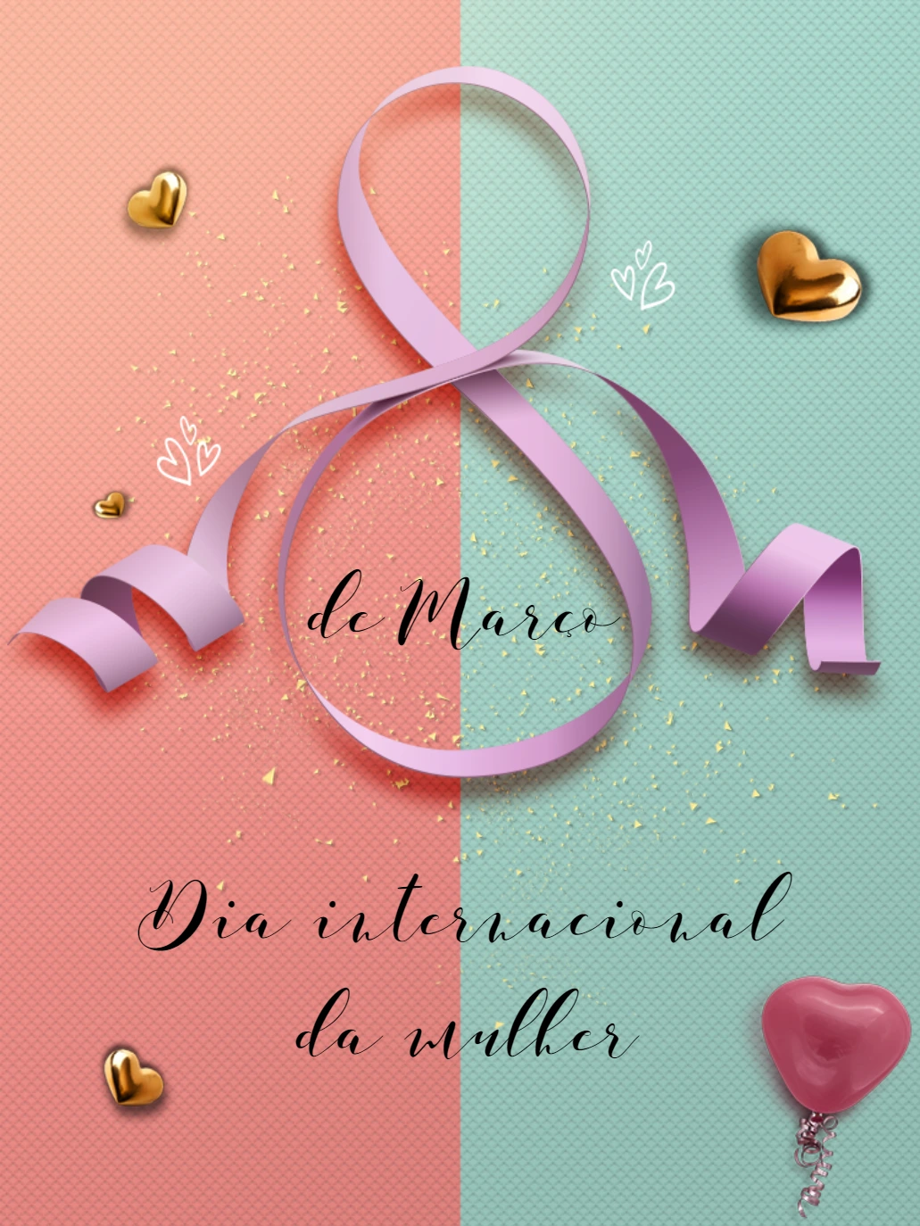 Post Dia da Mulher com Fita e Corações para Editar Online