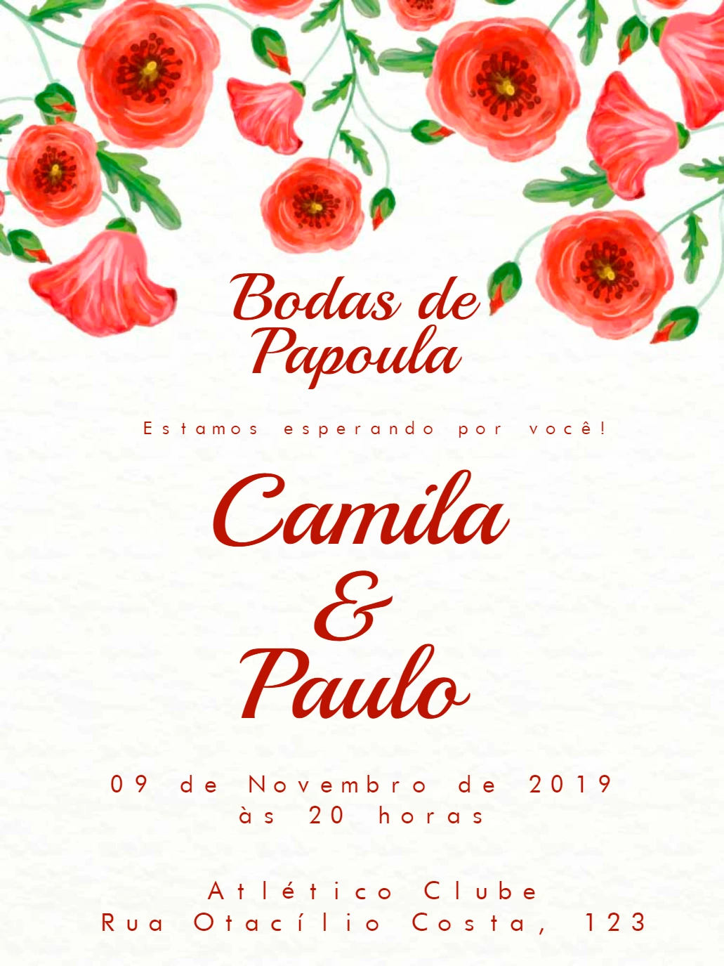 Convite Bodas de Papoula Floral para Editar Online