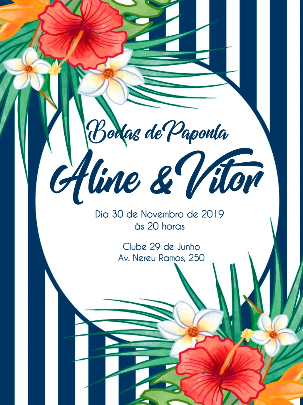 Convite Bodas de Papoula Tropical Floral para Editar Online