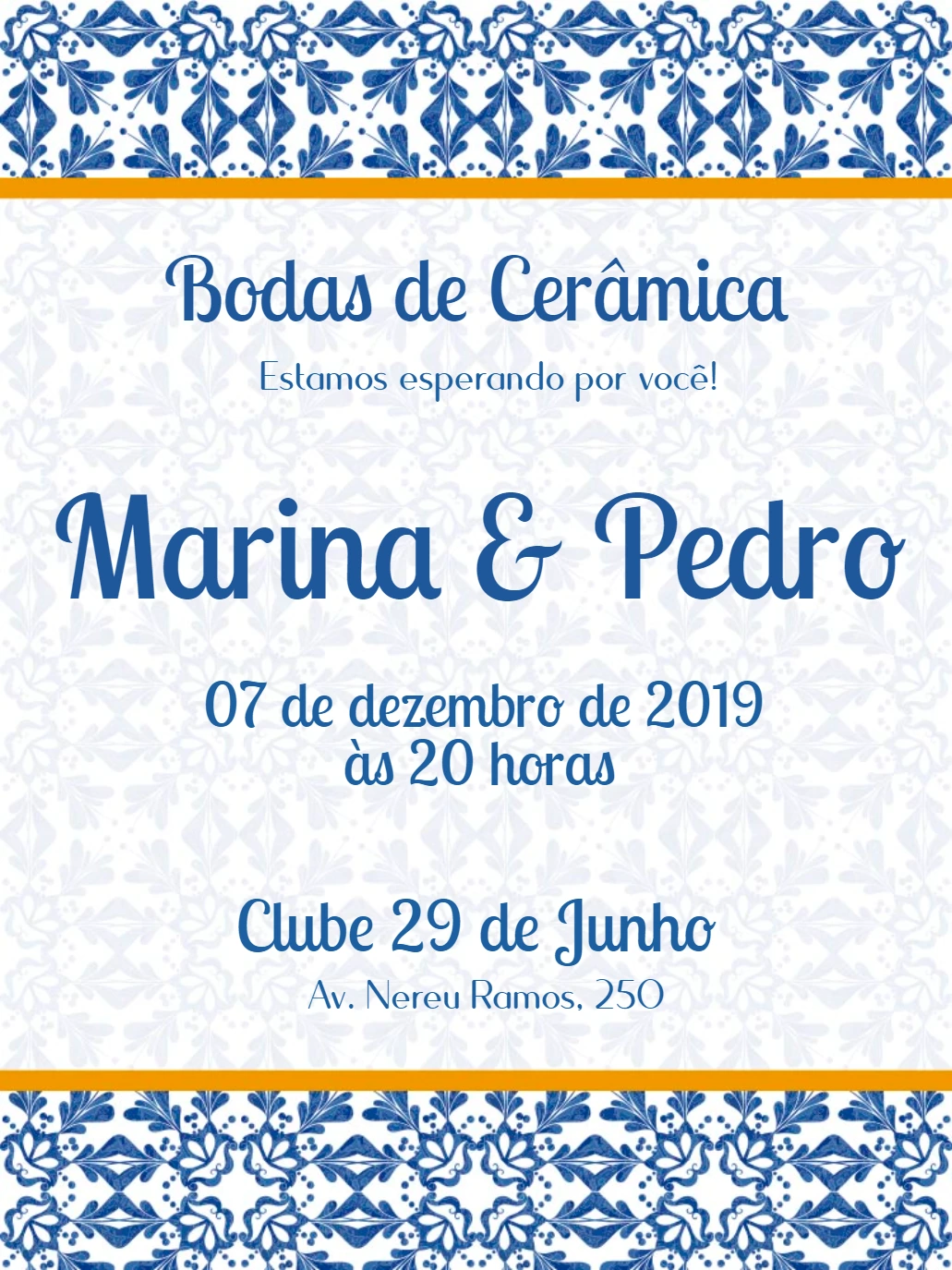 Convite Bodas de Cerâmica Azulejo Português para Editar