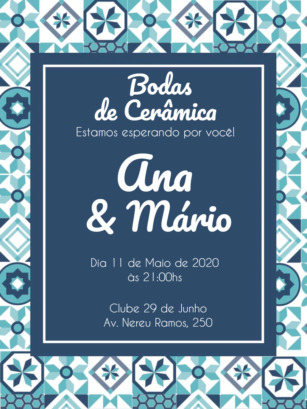 Convite Bodas de Cerâmica Azulejo Português para Editar