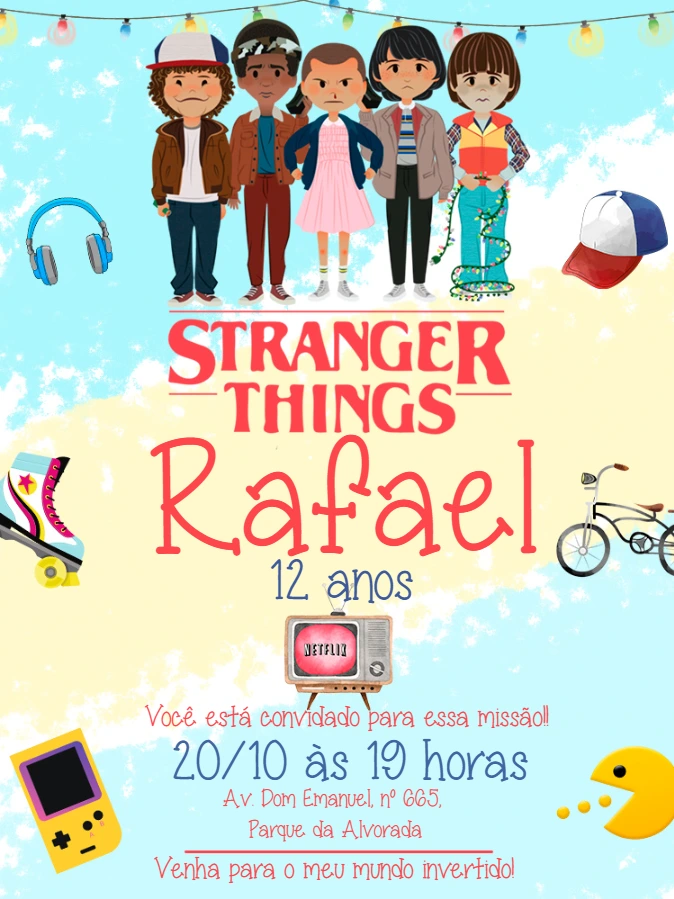 Convite Stranger Things Editável Online para Festa de Aniversário