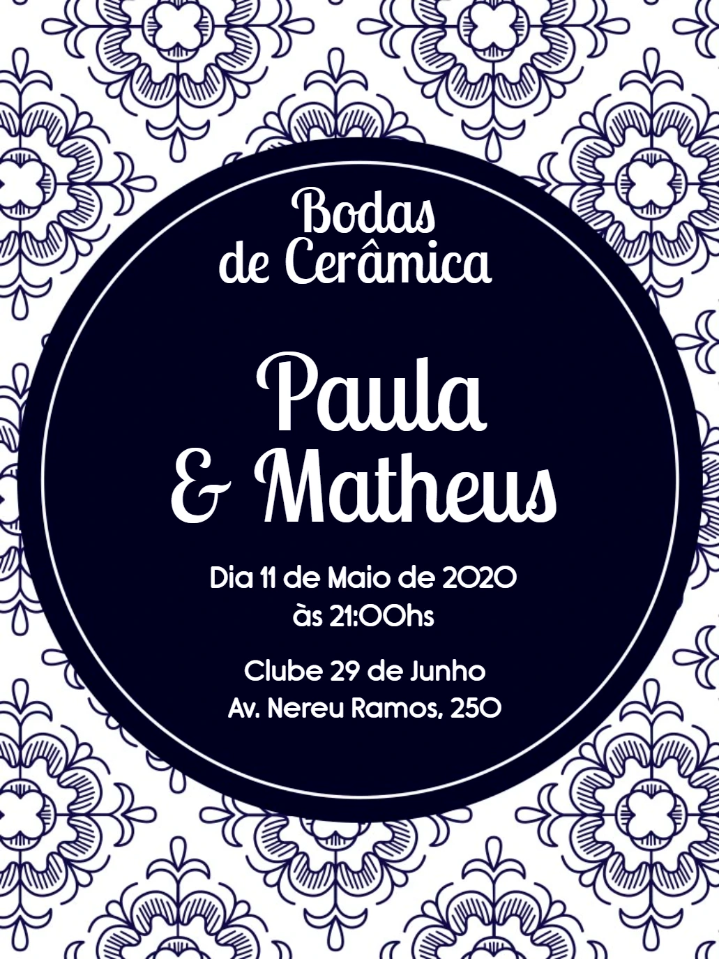 Convite Bodas de Cerâmica Azulejo Português para Editar Online