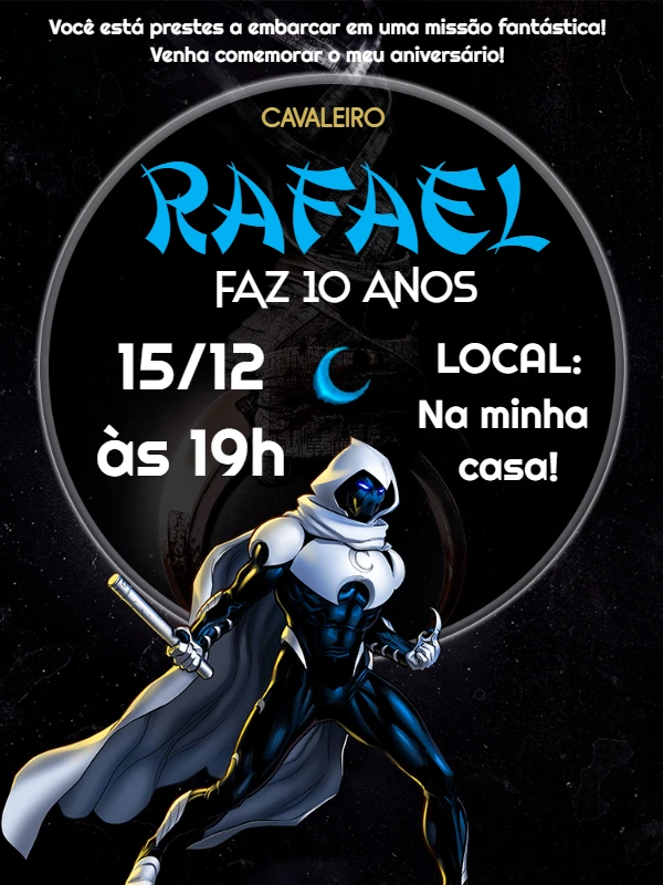 Convite Aniversário Cavaleiro da Lua para Editar Online