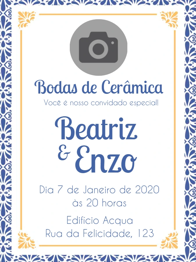 Convite Bodas de Cerâmica com Foto para Editar Online