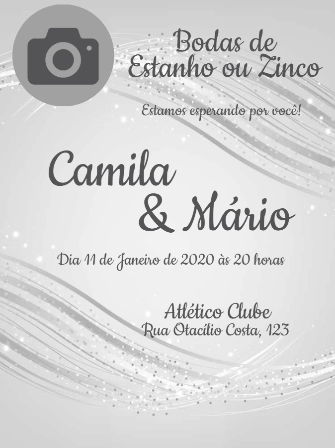 Convite Bodas de Estanho com Foto para Editar Online