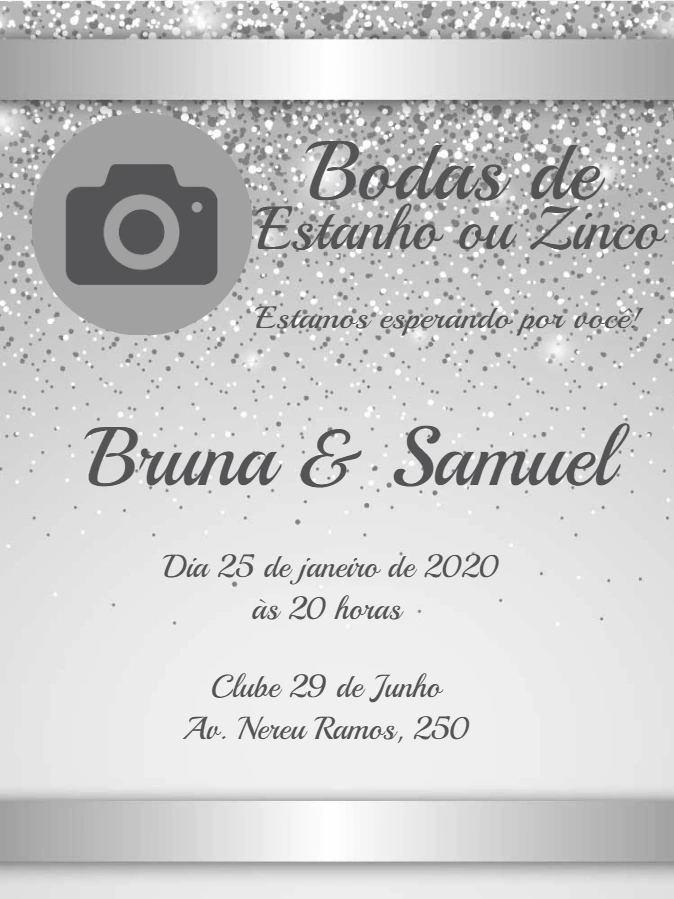 Convite Bodas de Estanho com Foto para Editar Online