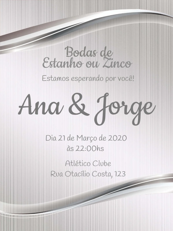 Convite Bodas de Estanho Elegante para Editar Online