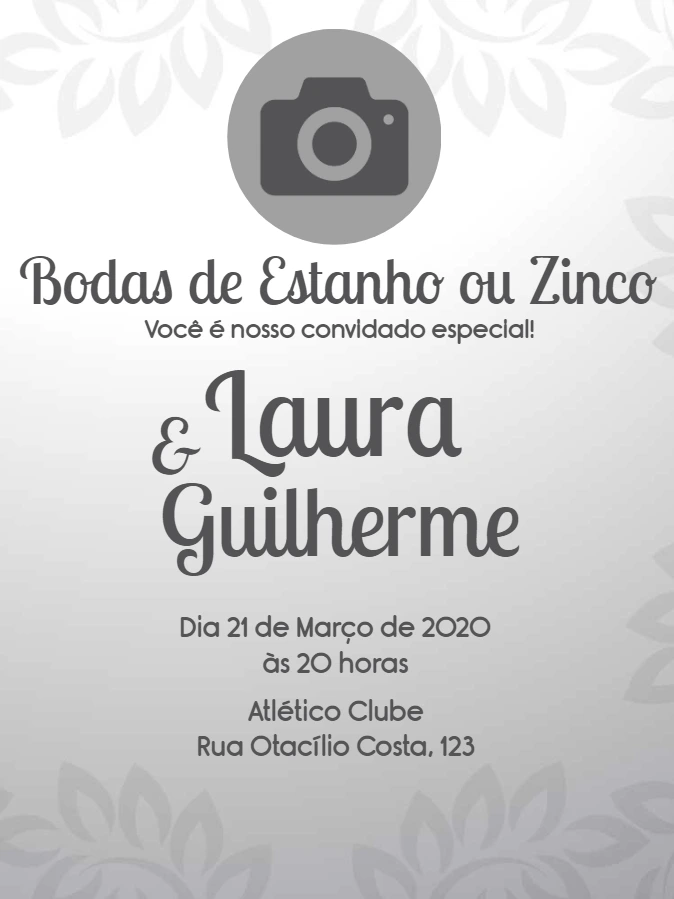 Convite Bodas de Estanho com Foto para Editar Online