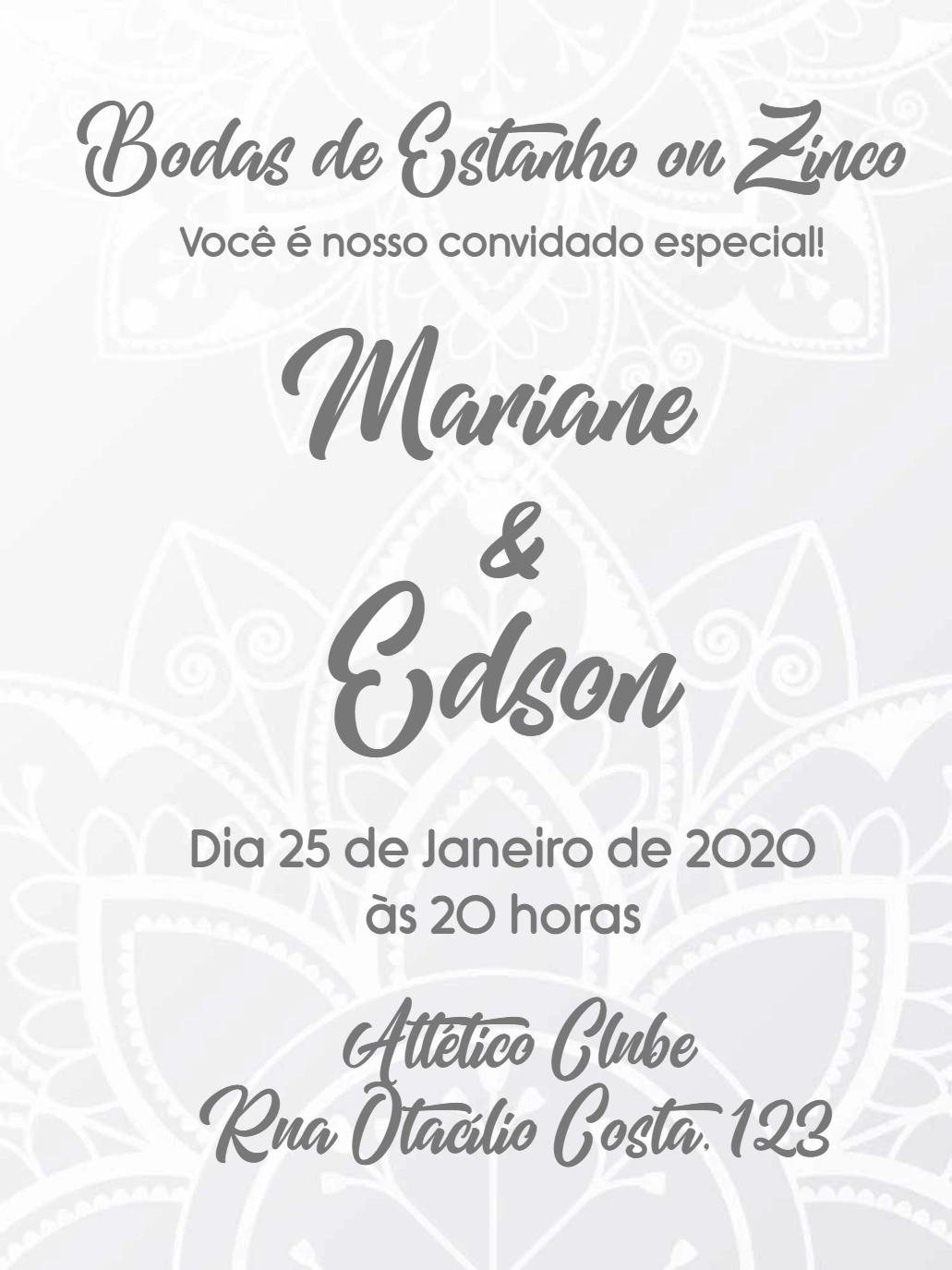 Convite Bodas de Estanho ou Zinco Elegante para Editar Online