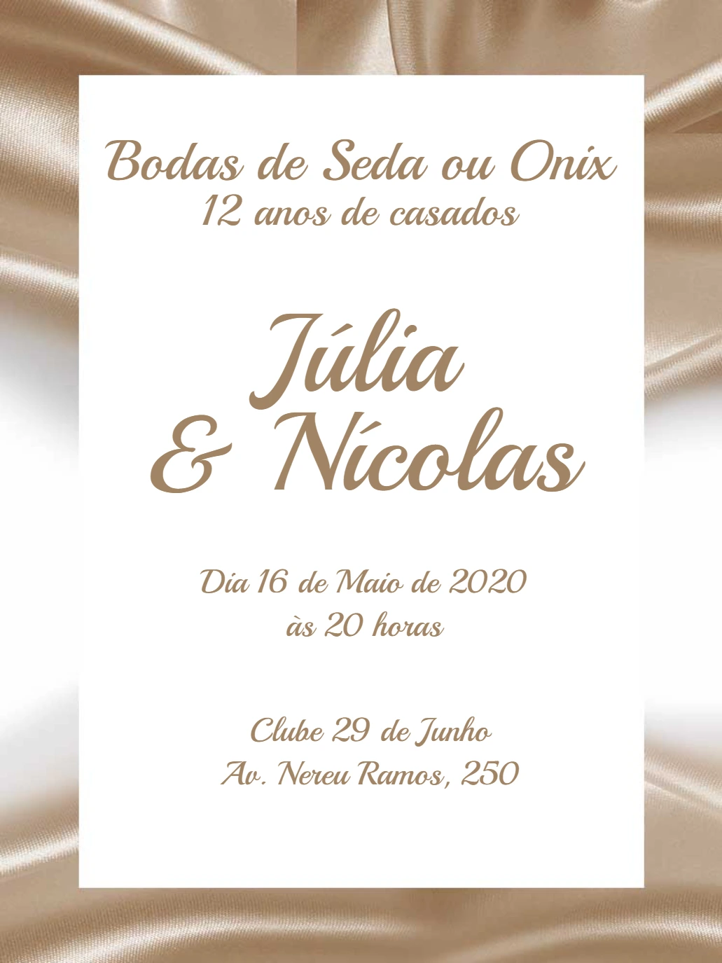 Convite Bodas de Seda Elegante para Editar e Imprimir
