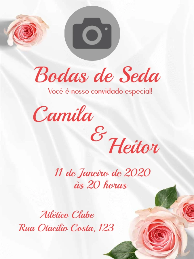 Convite Bodas de Seda com Foto Floral para Editar Online