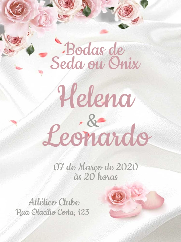 Convite Bodas de Seda ou Ônix com Rosas para Editar Online