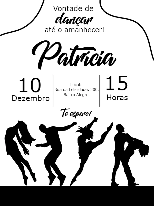 Convite de Aniversário Dança com Silhuetas para Editar Online