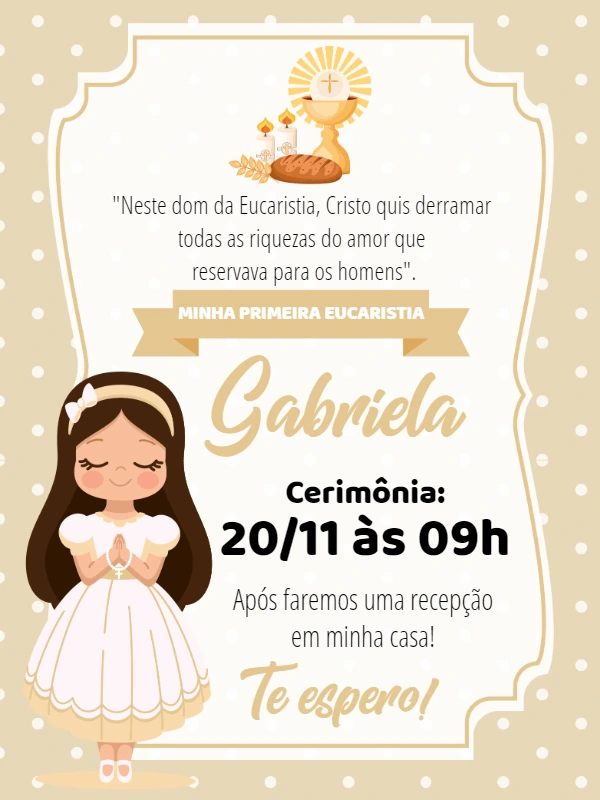 Convite Primeira Eucaristia Menina Delicado para Editar Online
