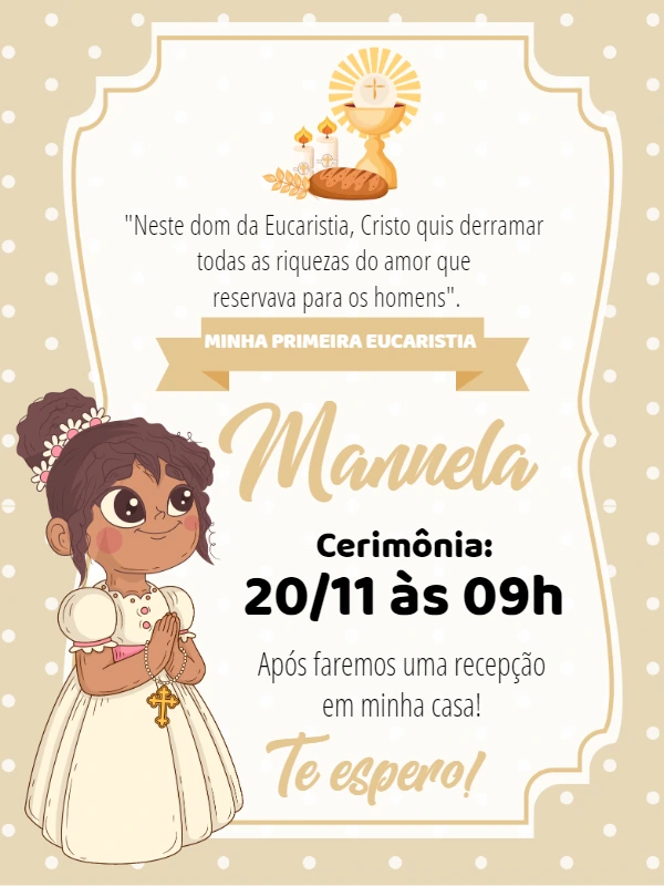 Convite Primeira Eucaristia Menina Negra para Editar Online