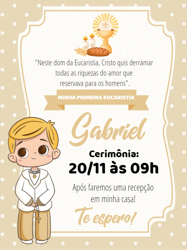 Convite Primeira Eucaristia Menino Loirinho para Editar Online