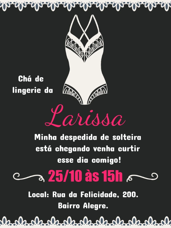 Convite Chá de Lingerie Elegante para Editar Online e Imprimir