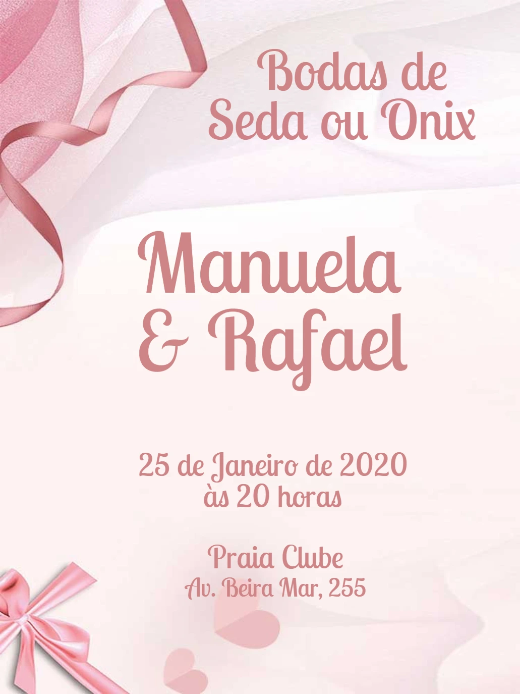 Convite Bodas de Seda ou Onix Romântico para Editar Online